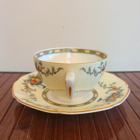 Crown Ducal Ware England Cup and Saucer Blue Urn/ Fruit 1927-30 - Picture 2 of 8